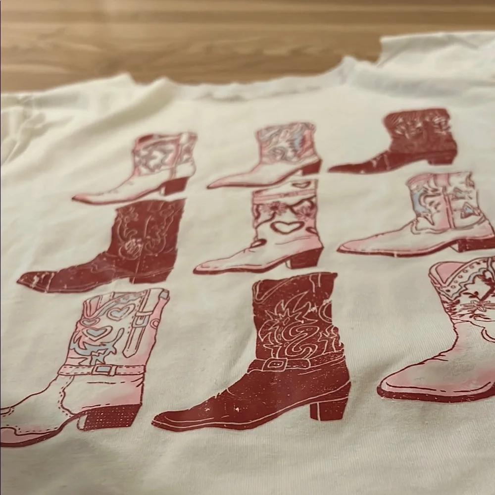 White T-Shirt with Red Cowboy Boot Print - Picture 3 of 5